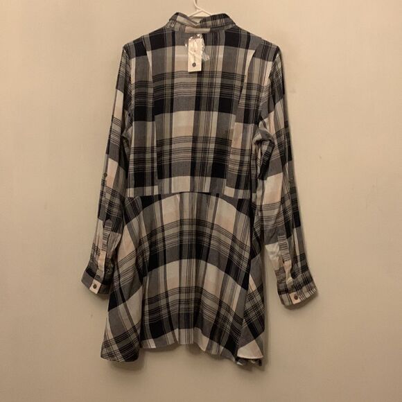 Vintage America navy pink white plaid tunic with rollable sleeves Size L NWT - Picture 6 of 9